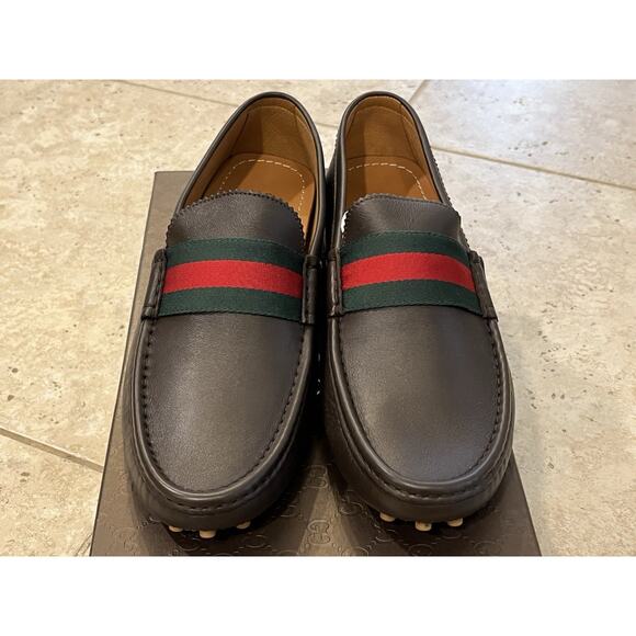$1200 Gucci Men’s Brown Leather Slip On Loafers Driving Shoes US 10 NEW IN BOX!! - Picture 2 of 13